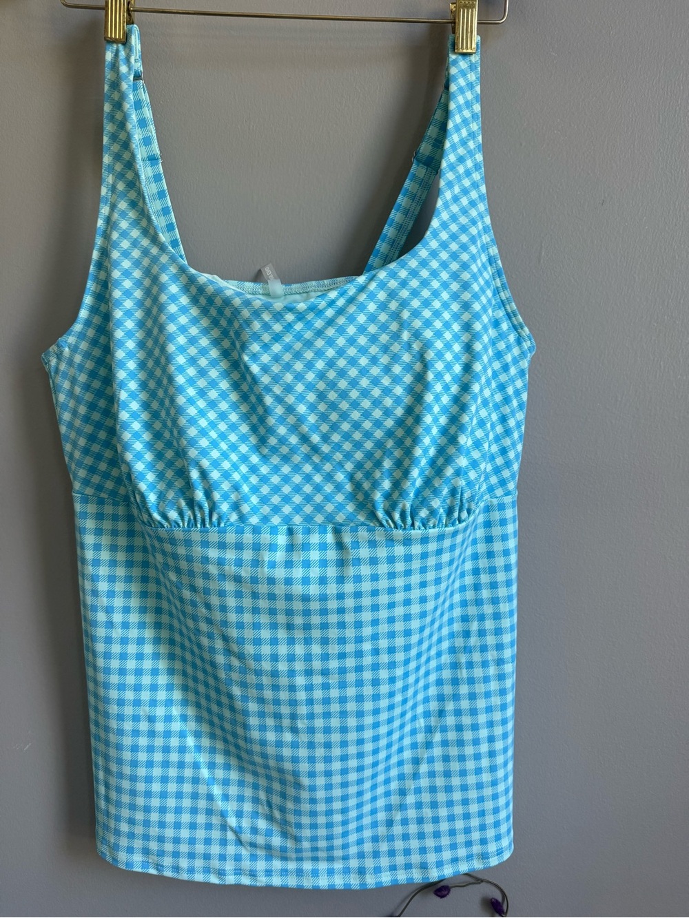 Lands' End Blue Gingham Square Neck Tankini Top 16 W